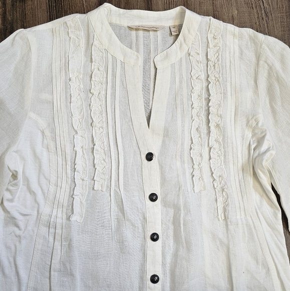 EUC Soft Surroundings Button Front Wide Sleeve Ruffle Linen Blouse - Picture 3 of 5